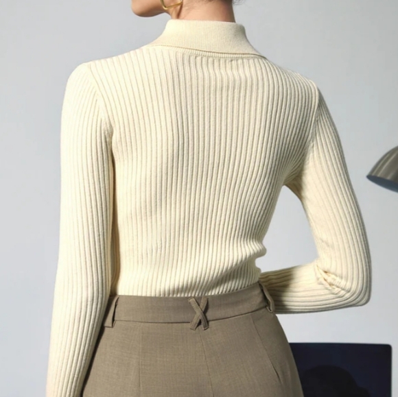 14- NWT Commense Vanilla Polo Long Sleeve Knit Top Small - Picture 4 of 10